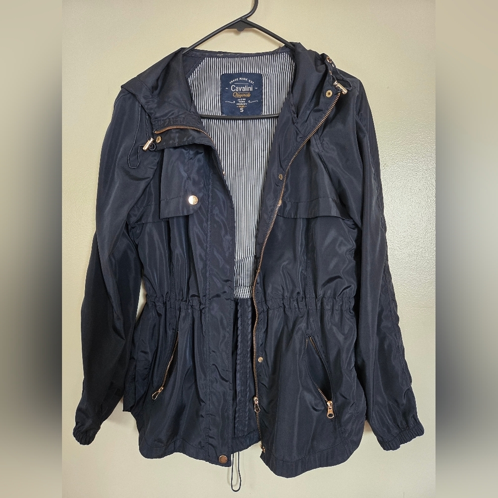 Cavalini Women's Navy Hooded Anorak Jacket Size S (Wind-breaker, Water Resistant - Picture 3 of 7